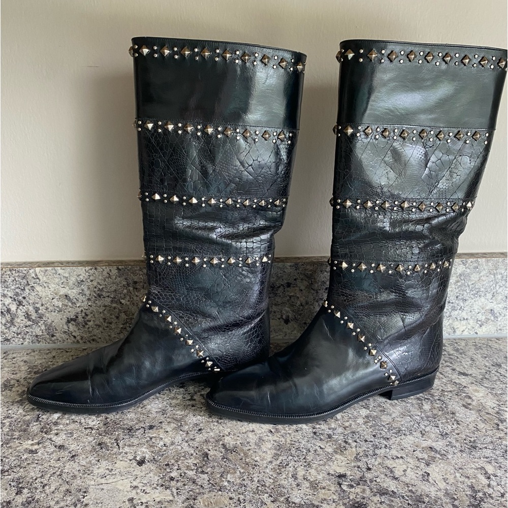VTG Stuart Weitzman Studded Snake/Croc Skin Leather Boots 6 - Picture 3 of 10